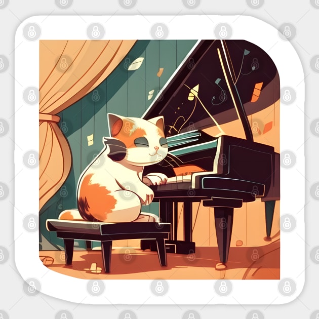 Cute Cat Kitty Playing Keyboard Piano Funny Player Cats